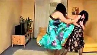 Classic Catfight with Brunettes Wearing Stockings and Dresses