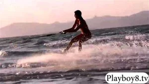 Big tits badass babes enjoyed wakeboarding naked by the lake