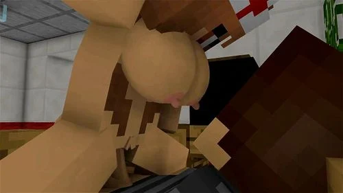 big tits, bouncing boobs, minecraft animation, brunette