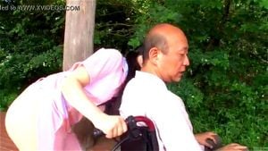 Subtitled bizarre Japanese half naked caregiver outdoors