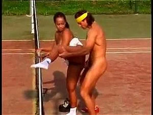 Huge Boob Ebony Enjoys Playing With His Tennis Rack