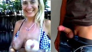 Milf milks her tits and I cum on chat