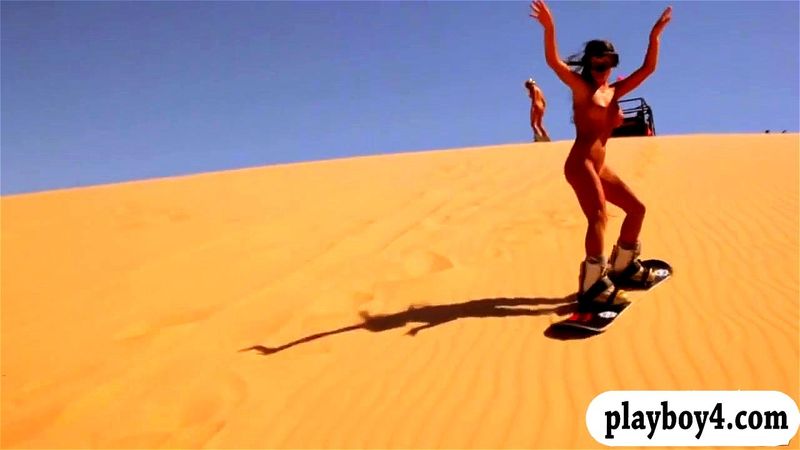 Big tits badass babes love sand boarding while all naked