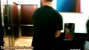 Real teen flashes in lift