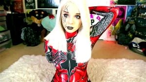 Pretty Teen In Costume Spiderwoman Showing Off