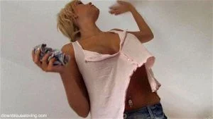 Tits of a pretty blonde exposed in a free down blouse video