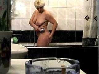 blonde, mature, bathroom, shower