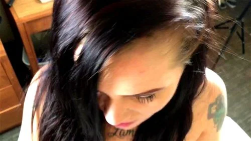 Long black hair gets massive facial cum in hair