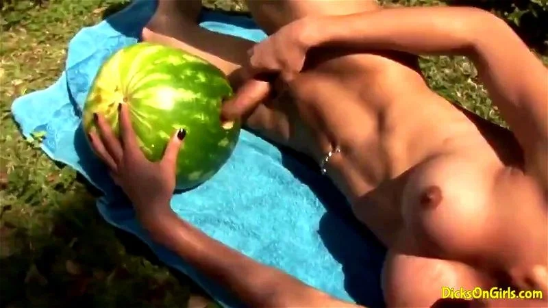 Shemale fucks a watermelon