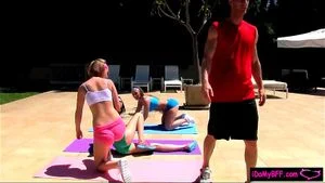 Yoga session of BFFs turns into hard sex with the trainer