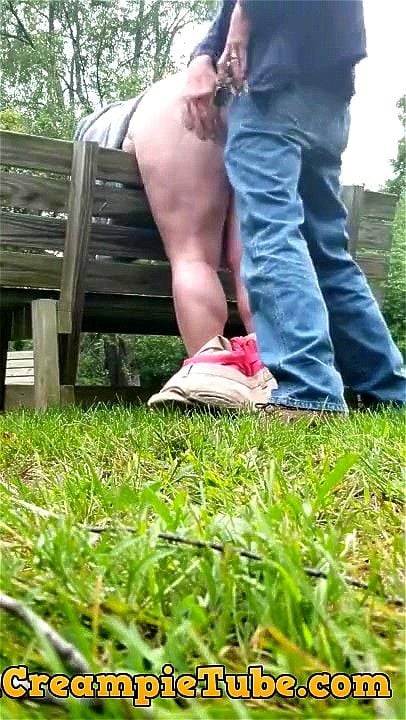 Anal whore bent over campfire bench with creampie!
