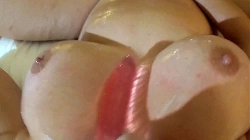 oiled tits, masturbation, solo, toy