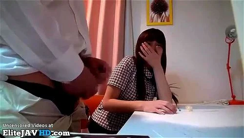 Japanese adorable teen helps bf to cum
