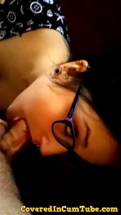tongue ring blowjob, alternative girl, glasses, point of view