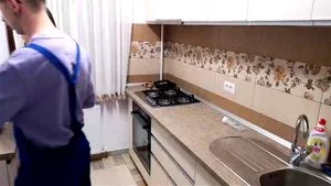 Beta nerdy brother prtends fixing microwave while tatooed horny teen sister masturbates