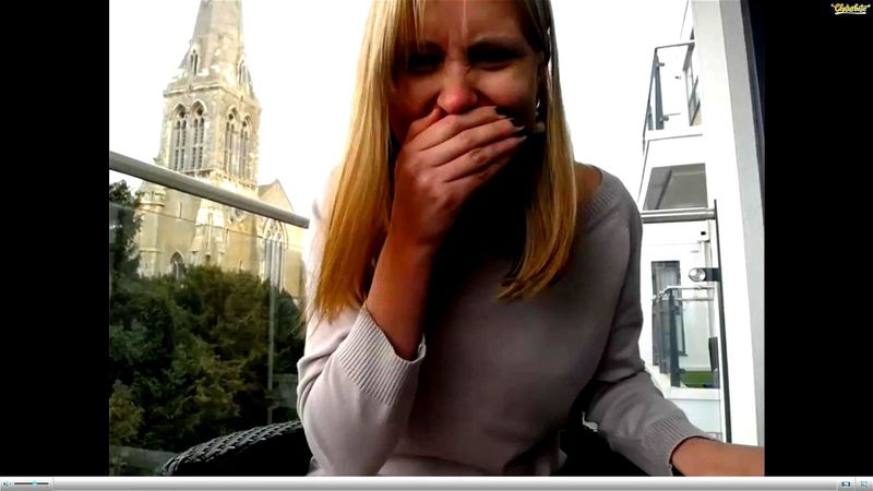 Blonde Masturbates on Public Balcony