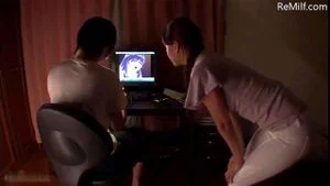 Asian Japanese mom lets her boy to delete erotic images