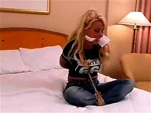 Stacy gagged on bed
