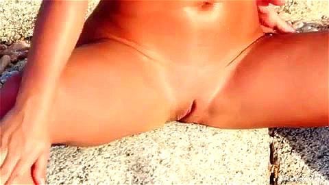 blonde, big tits, beach, bikini