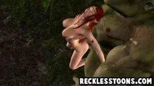 Red haired elf gets her pounded in the woods by huge dick orc