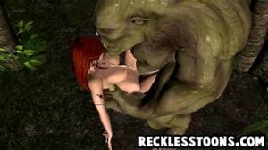 Giant orc fucks a hot petite red haired elf in the woods