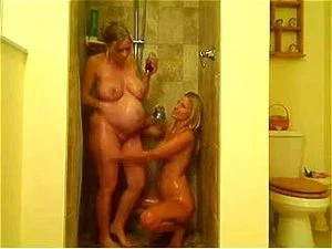 Two blondes shower