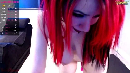 big tits, goth girl, redhead, toy