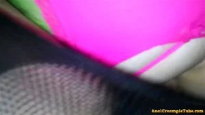 Teen anal yoga cutie in stockings gets a asshole creampie yoga workout