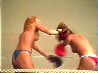 Belinda vs Jill topless boxing