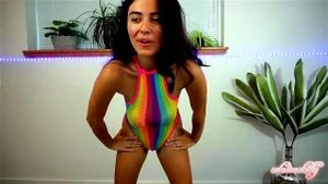 hot body amazing tits rainbow see trough swimsuit