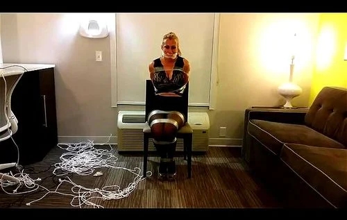 chair tied, fetish, tape, blonde
