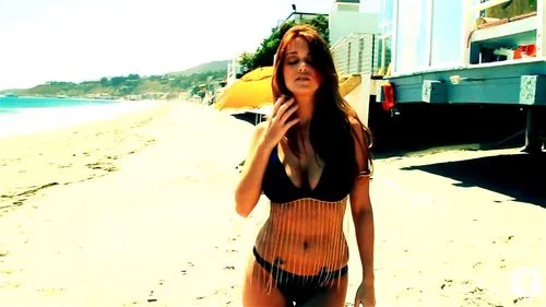striptease, redhead, beach, Leanna Decker