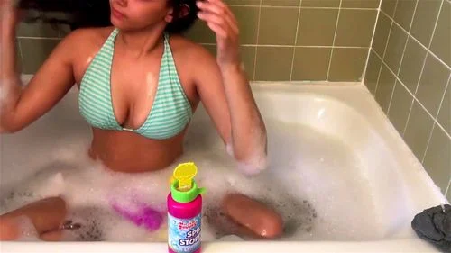 bikini teen, big tits, cute girl, bathtub, solo