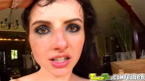 Cute brunette fucking in two holes