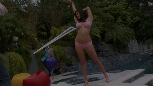 pink, big tits, pool, striptease
