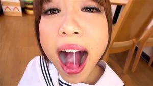 Asian girl blowjobs POV Waitress swallow cum