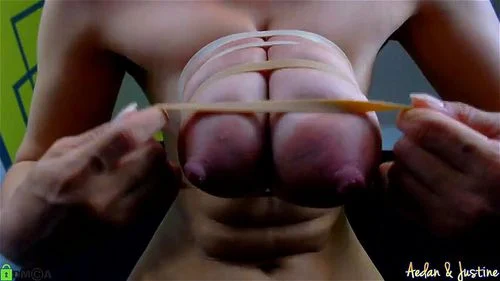 justine, big tits, bondage, tied