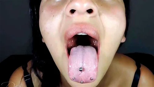 pierced, piercing, open mouth, licking