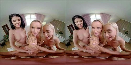 virtual reality, teen, threesome, babes