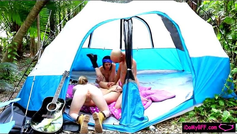 Group of nasty besties enjoyed camping and orgy in the tent