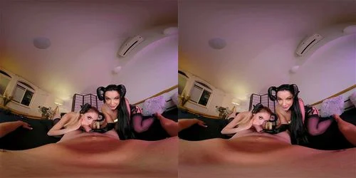 vr succubus, virtual reality, brunette, threesome