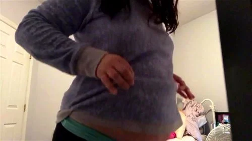 brunette, weight gain, belly, belly play