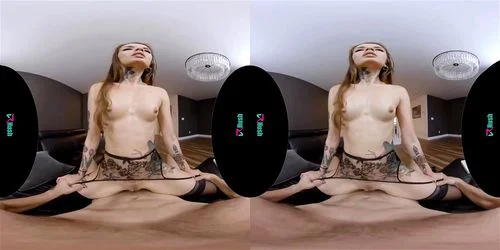 virtual reality, brunette, small tits, tattoo