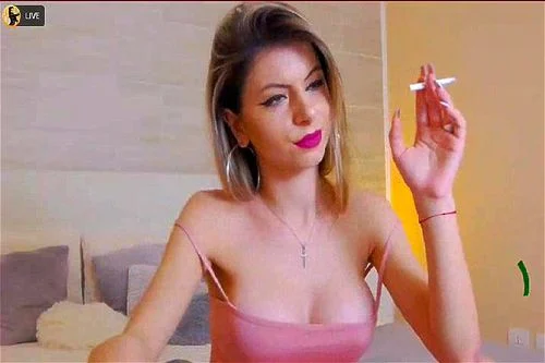 smoking, lingerie, brunette, webcam