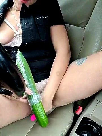 cam, public, cucumber masturbation, car