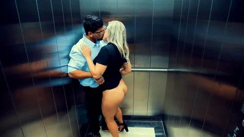 elevator, blonde, public, hot