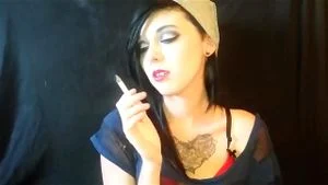 Beautiful Goth Girl - Pierced Nose & Tattooed Chest - smoking.720P