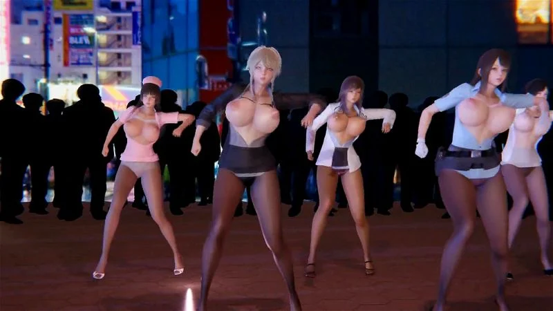 Anime group dance and tease