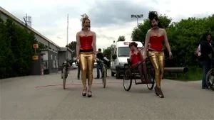 Amateur Ponygirls Pull Carts in Public Race