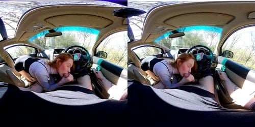 redhead, virtual reality, car blowjob, blowjob